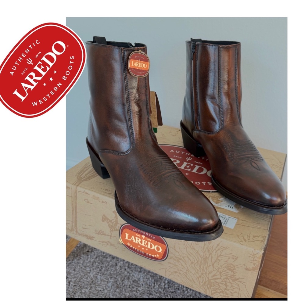 Laredo London Mens Brown Leather Side Zip Western Cowboy Boots‎ 11.5 Riding